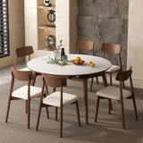 Modern Round Rubberwood Dining Table White Extension Image - 3