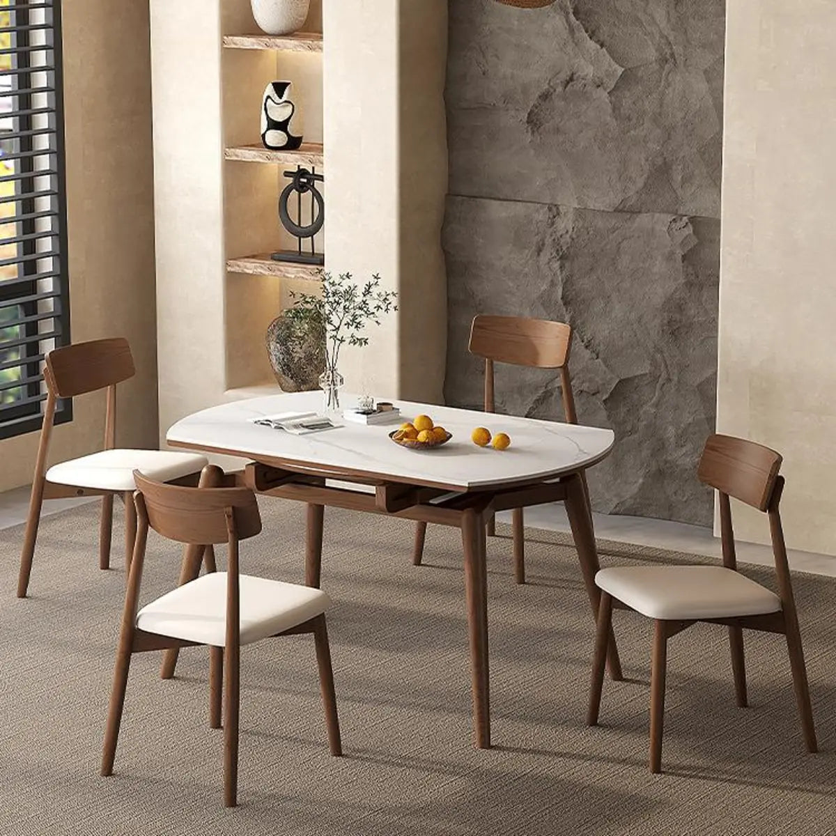 Modern Round Rubberwood Dining Table White Extension Image - 4