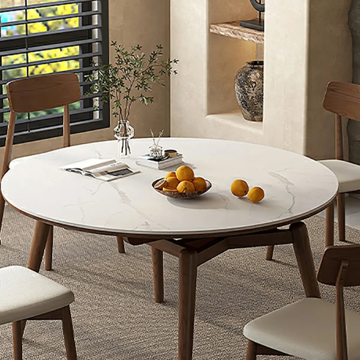 Modern Round Rubberwood Dining Table White Extension Image - 7