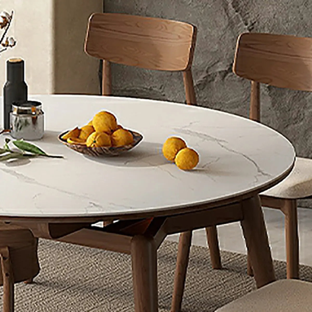 Modern Round Rubberwood Dining Table White Extension Image - 8