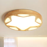 Modern Round Star-Shaped Wooden LED Flush Mount Light Image - 3