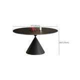 Modern Round Stone Dining Table Black Extendable Leaf Image - 10