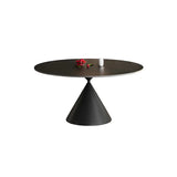 Modern Round Stone Dining Table Black Extendable Leaf Image - 2