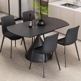 Modern Round Stone Dining Table Black Extendable Leaf Image - 3