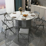 Modern Round Stone Dining Table White Extendable Image - 1