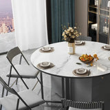 Modern Round Stone Dining Table White Extendable Image - 8