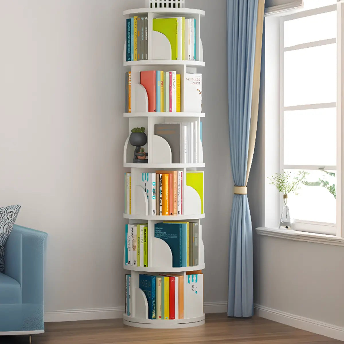 Modern Round Vertical Multi-Tier Wood Storage Bookcase Image - 10