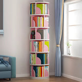 Modern Round Vertical Multi-Tier Wood Storage Bookcase Image - 11