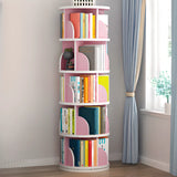 Modern Round Vertical Multi-Tier Wood Storage Bookcase Image - 18