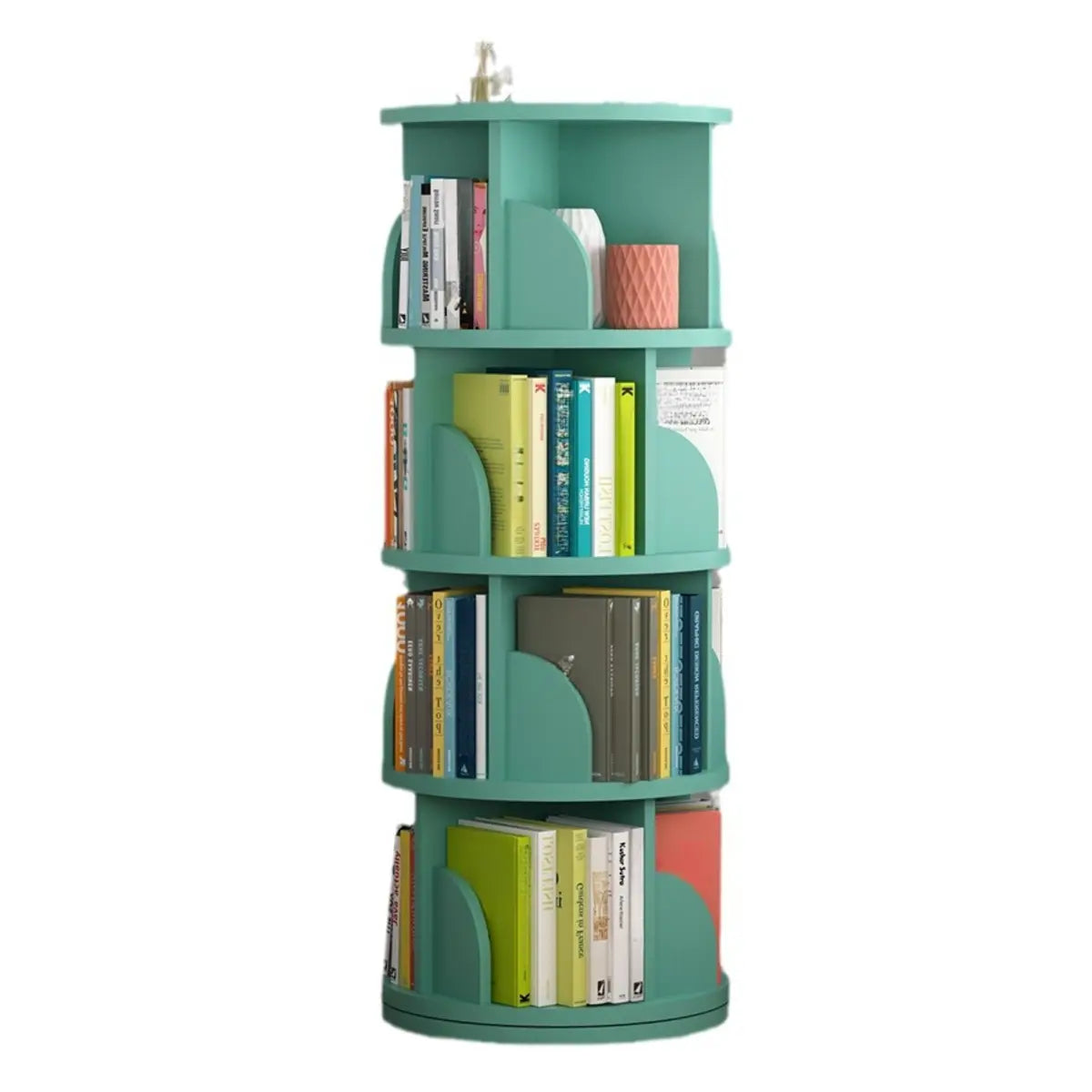 Modern Round Vertical Multi-Tier Wood Storage Bookcase Image - 5