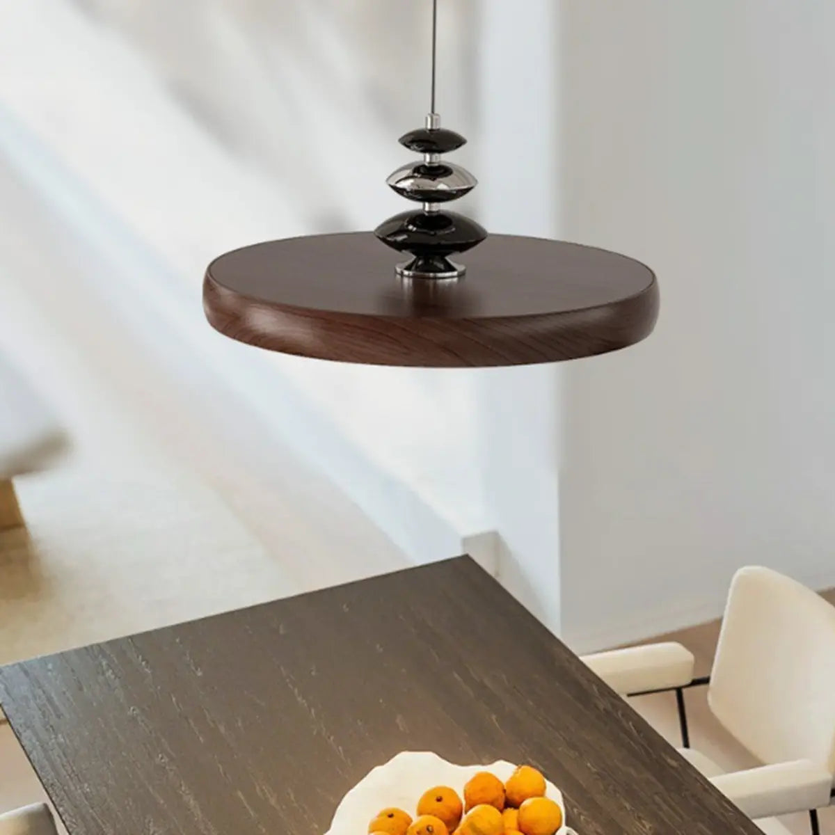 Modern Round Walnut PMMA Dining LED Pendant Light 16" Image - 1