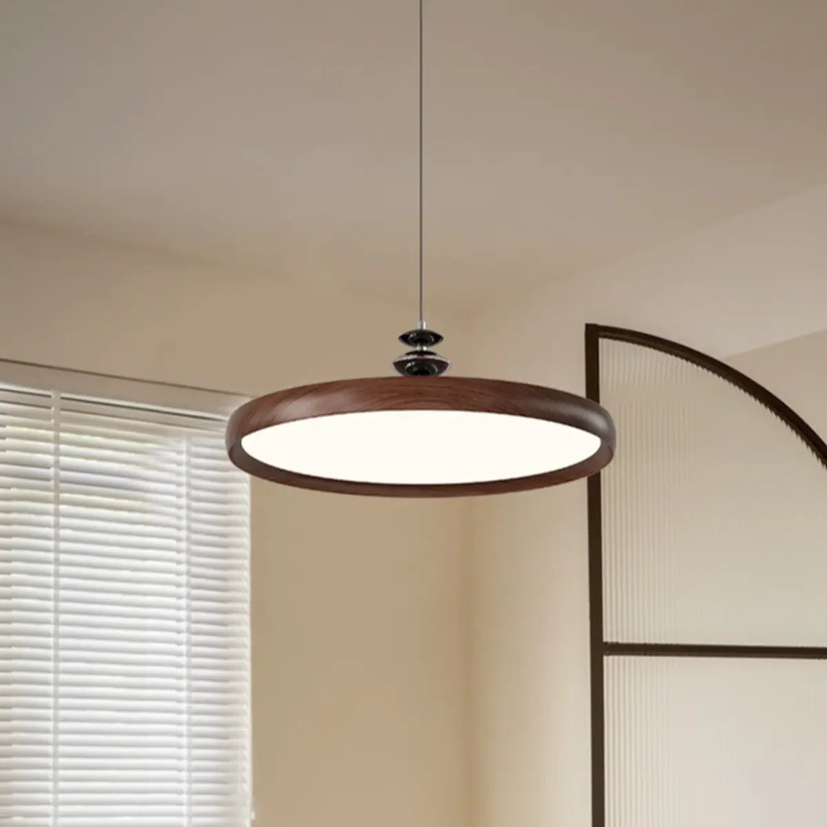 Modern Round Walnut PMMA Dining LED Pendant Light 16" Image - 2