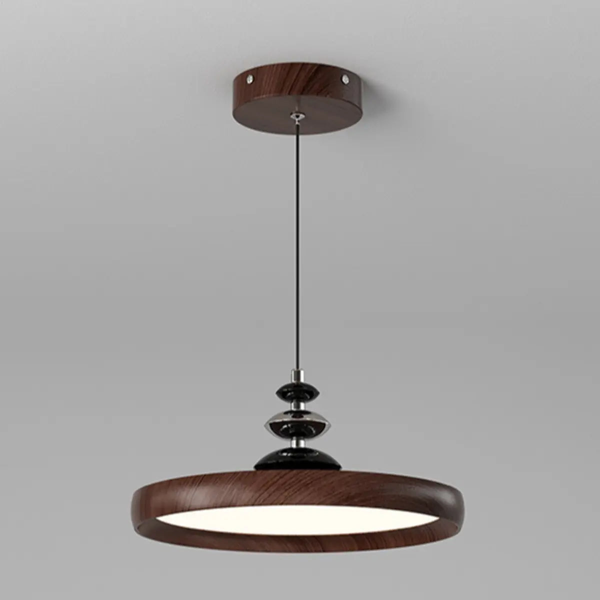 Modern Round Walnut PMMA Dining LED Pendant Light 16" Image - 6