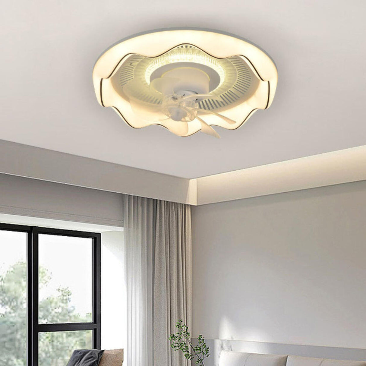 Modern Round Wave Clear Blades Ceiling Fan with Light Image - 1