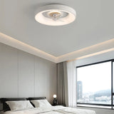 Remote Simple White Round Small Ceiling Fan with Light Image - 1