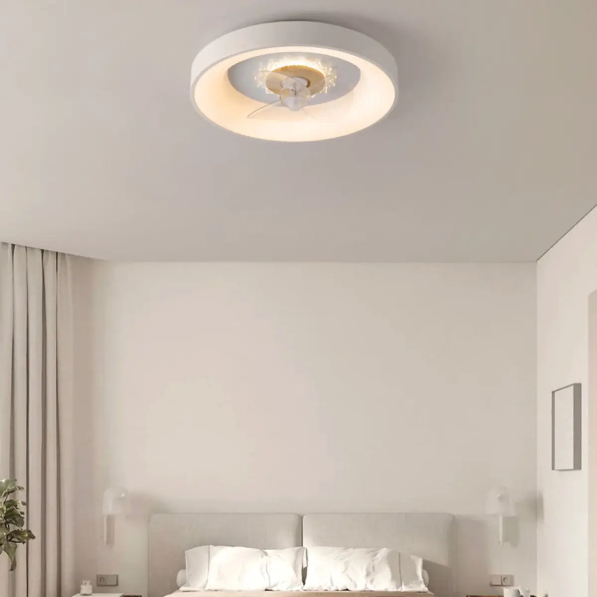 Remote Simple White Round Small Ceiling Fan with Light Image - 11