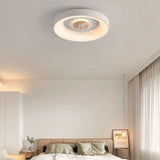 Remote Simple White Round Small Ceiling Fan with Light Image - 2