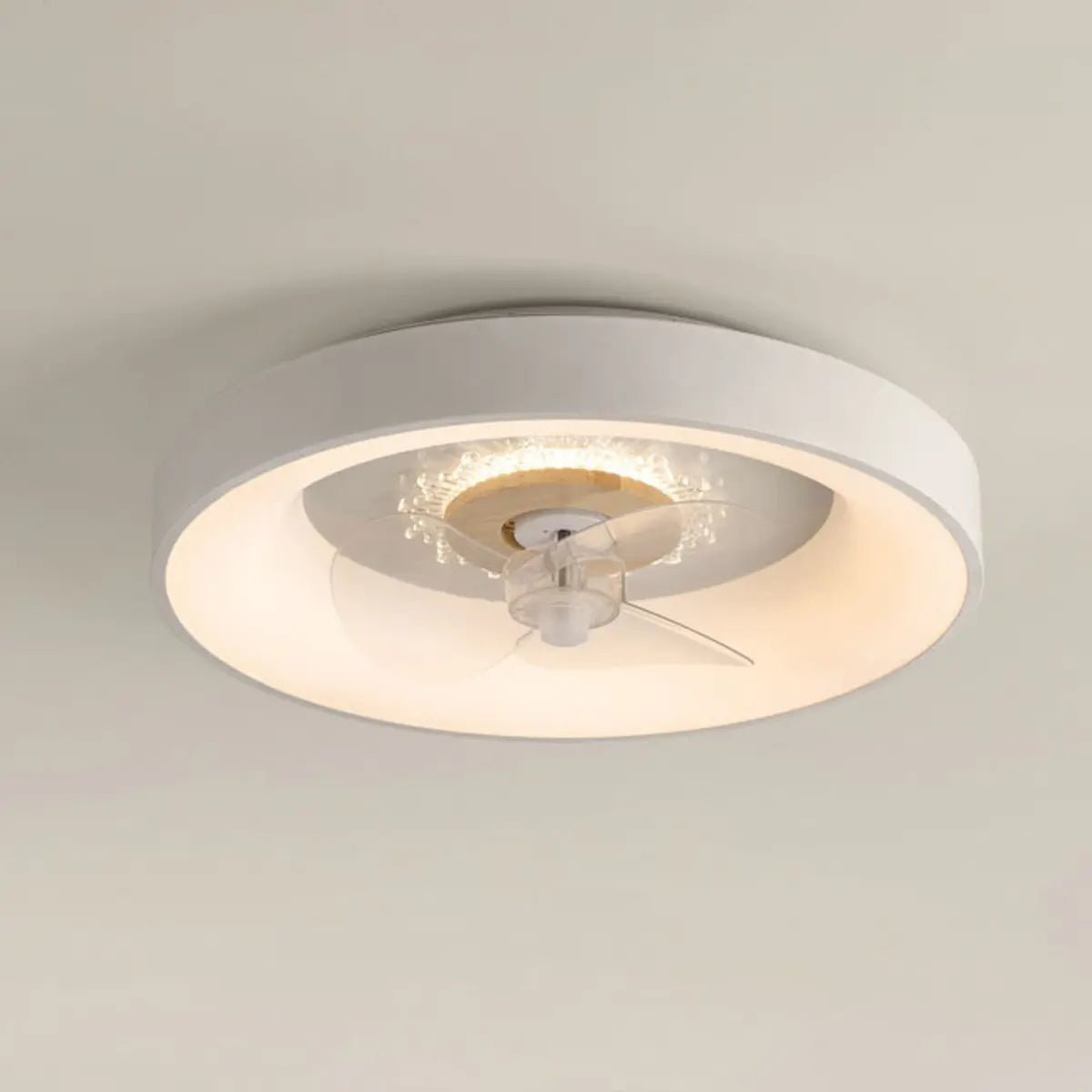 Remote Simple White Round Small Ceiling Fan with Light Image - 6