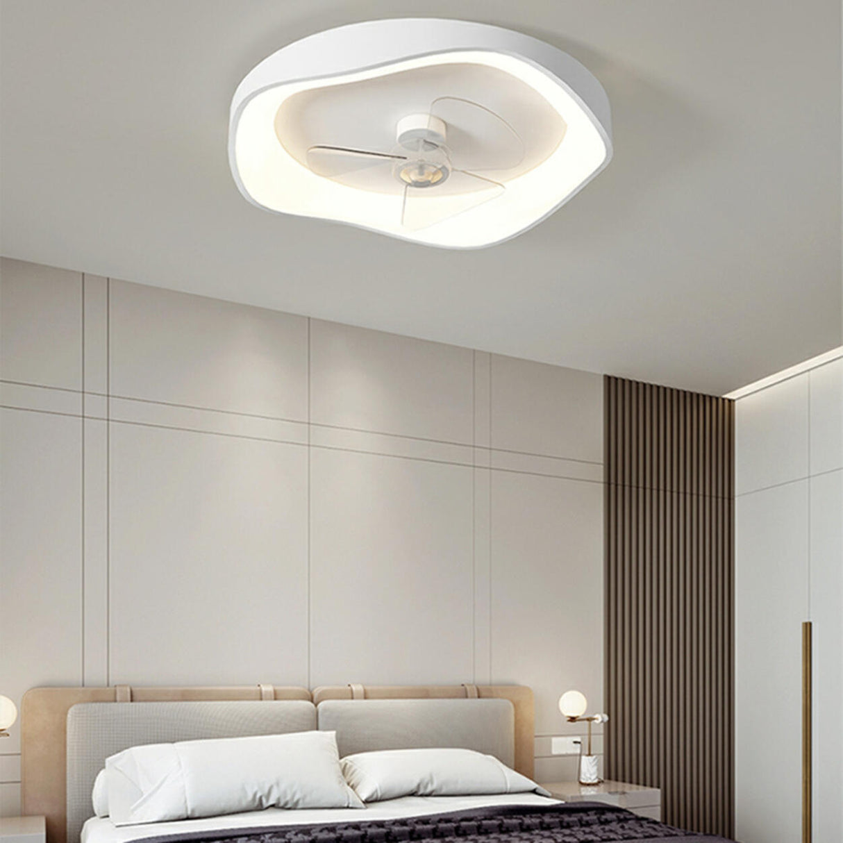 Modern Round White Flush Mount LED Ceiling Fan Light Image - 15