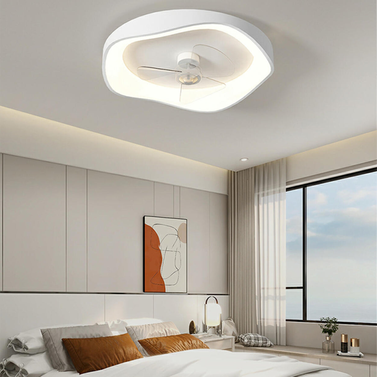 Modern Round White Flush Mount LED Ceiling Fan Light Image - 16