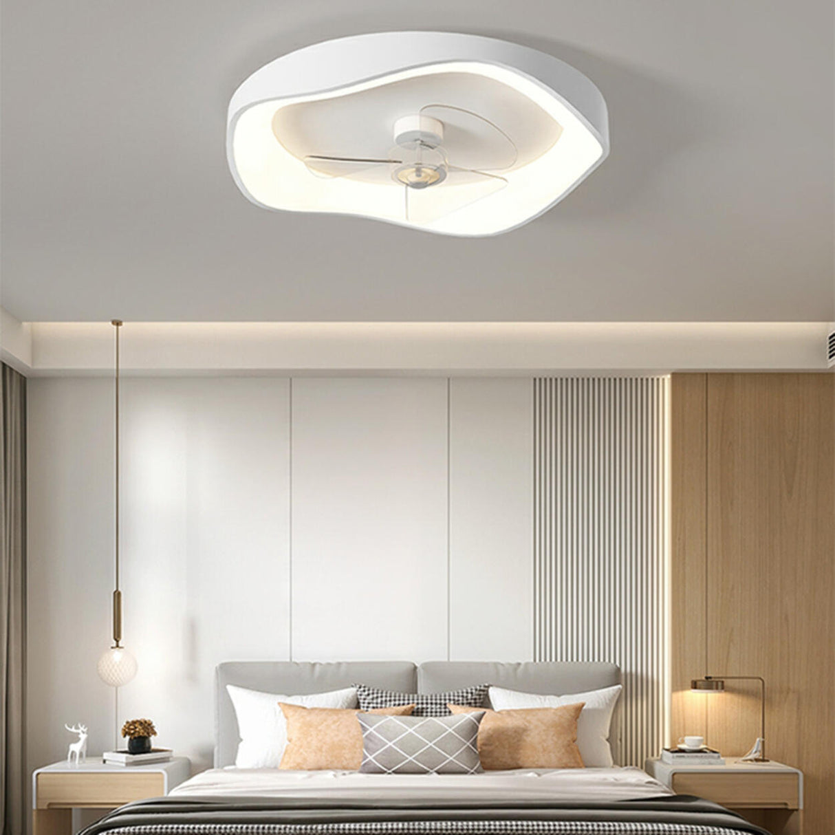 Modern Round White Flush Mount LED Ceiling Fan Light Image - 17