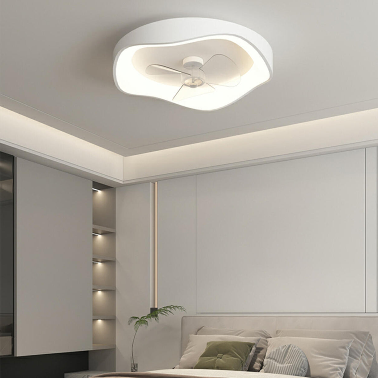 Modern Round White Flush Mount LED Ceiling Fan Light Image - 18