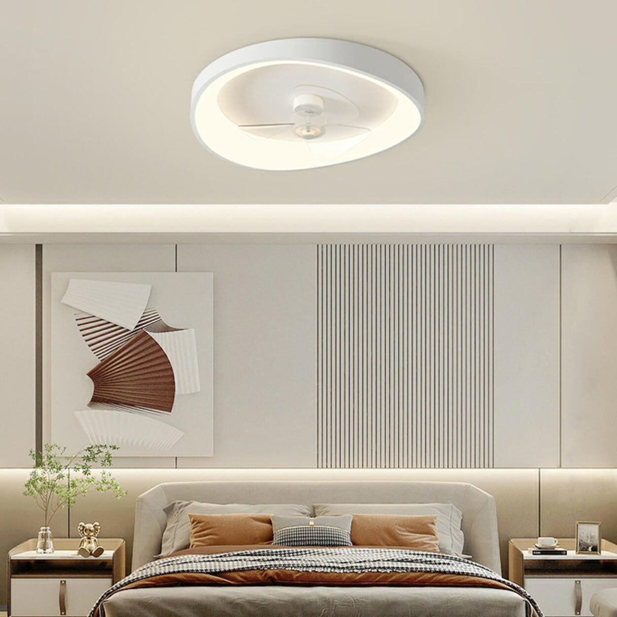 Modern Round White Flush Mount LED Ceiling Fan Light Image - 5