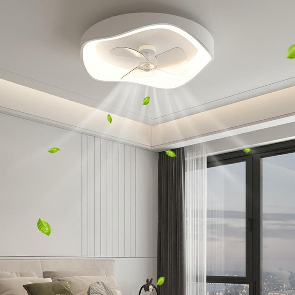 Modern Round White Flush Mount LED Ceiling Fan Light Image - 6