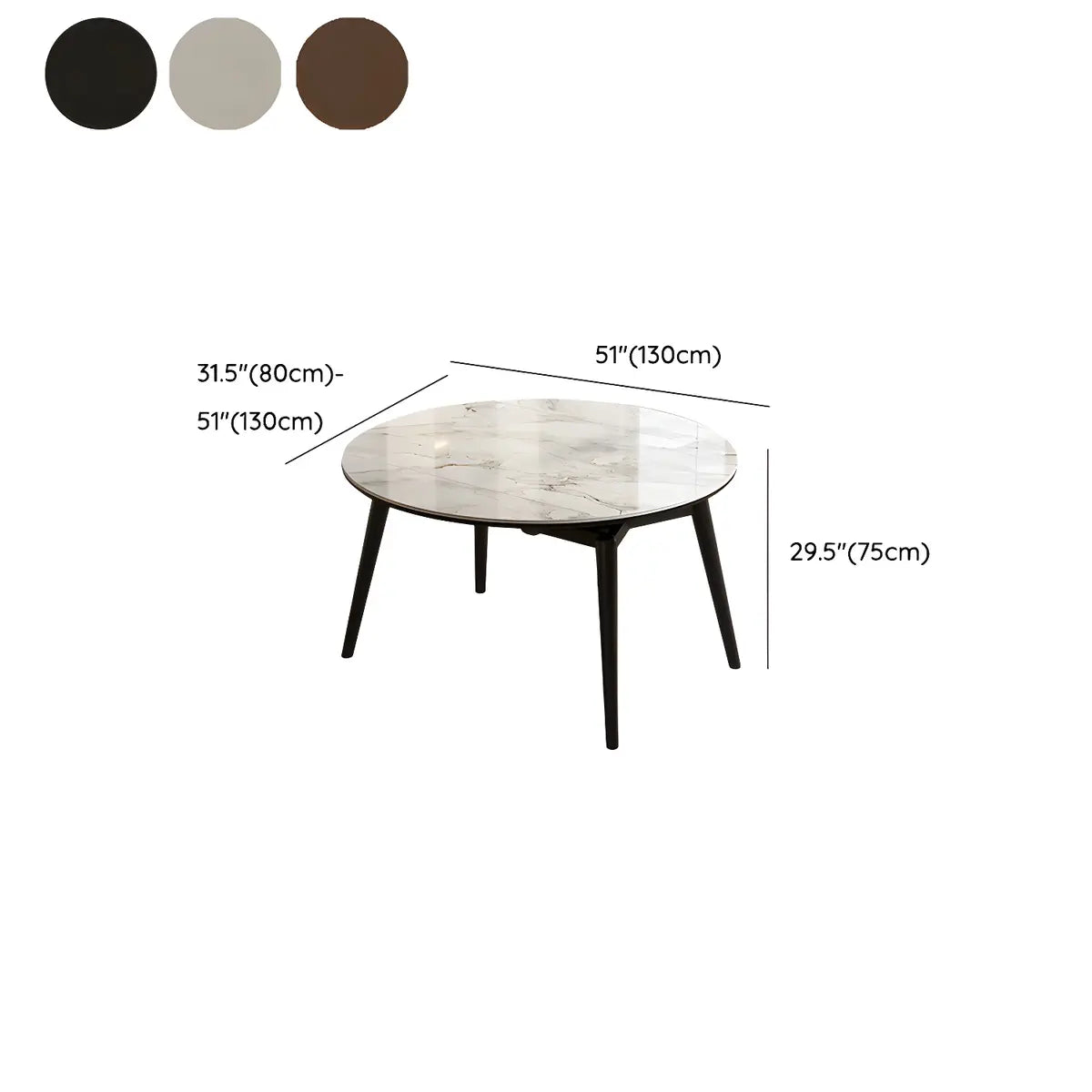 Modern Round White Stone Dining Table Oak Base Extendable Image - 14