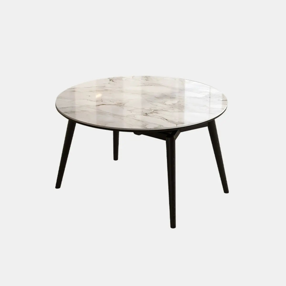 Modern Round White Stone Dining Table Oak Base Extendable Image - 2