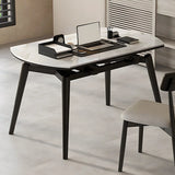 Modern Round White Stone Dining Table Oak Base Extendable Image - 7