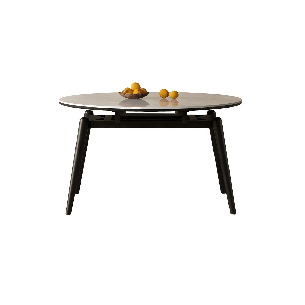 Modern Round White Stone Dining Table Oak Base Extendable Image - 8