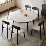 Modern Round White Stone Extendable Dining Table Image - 1