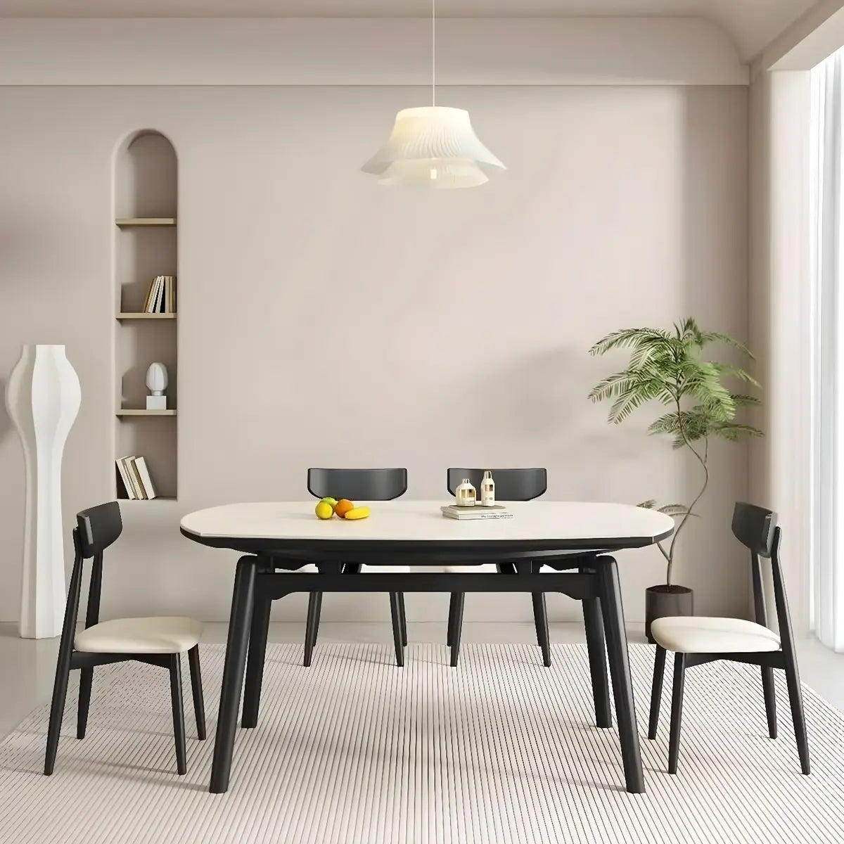 Modern Round White Stone Extendable Dining Table Image - 10