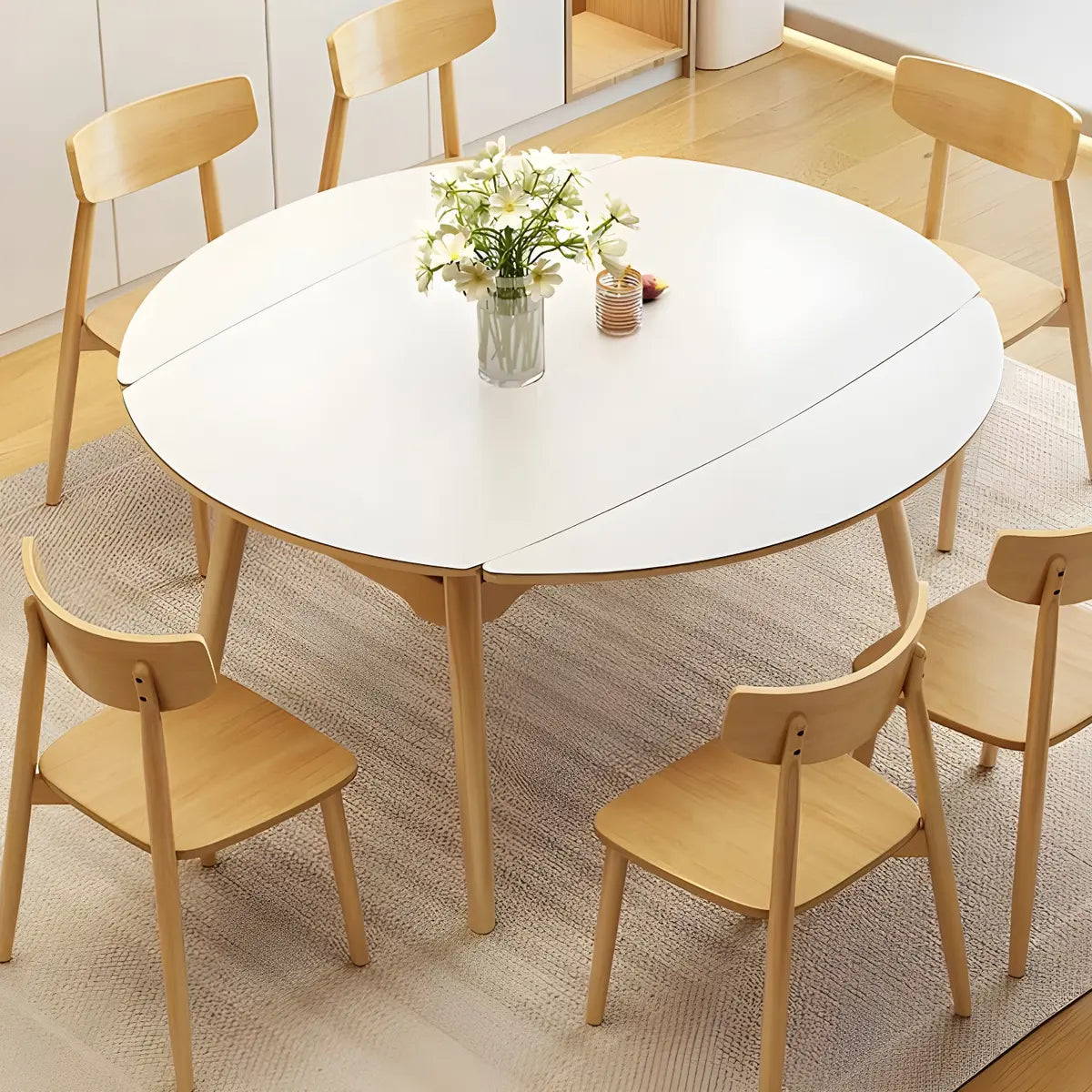 Modern Round White Stone Extendable Dining Table Image - 3