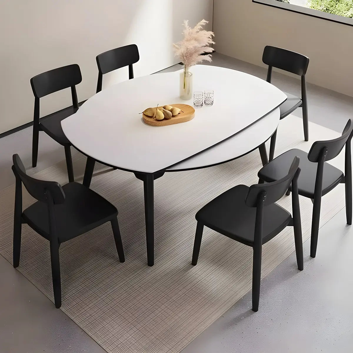 Modern Round White Stone Extendable Dining Table Image - 4