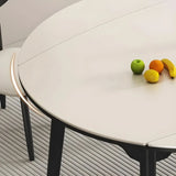 Modern Round White Stone Extendable Dining Table Image - 6