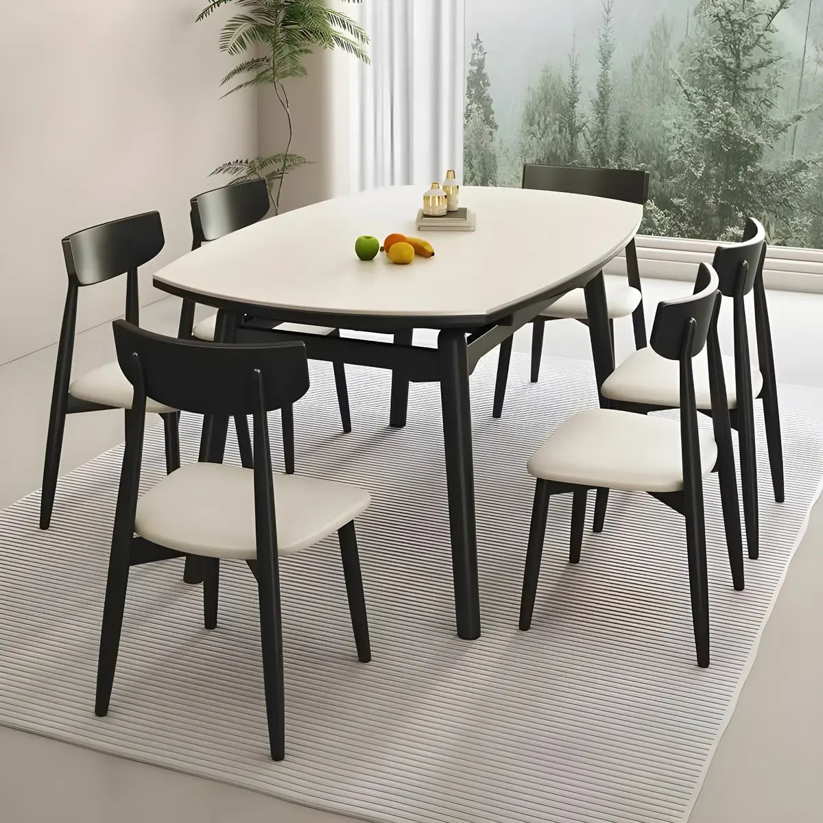 Modern Round White Stone Extendable Dining Table Image - 9