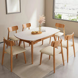 Modern Round White Stone Rubberwood Extendable Dining Table Image - 1