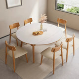 Modern Round White Stone Rubberwood Extendable Dining Table Image - 3