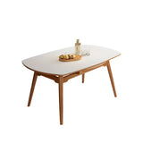 Modern Round White Stone Rubberwood Extendable Dining Table Image - 5