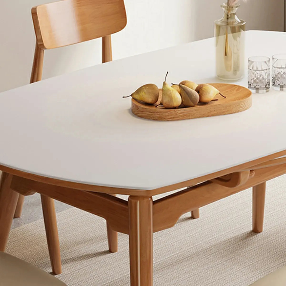 Modern Round White Stone Rubberwood Extendable Dining Table Image - 6