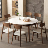 Modern Round Wood Dining Table White Large Extendable Image - 1