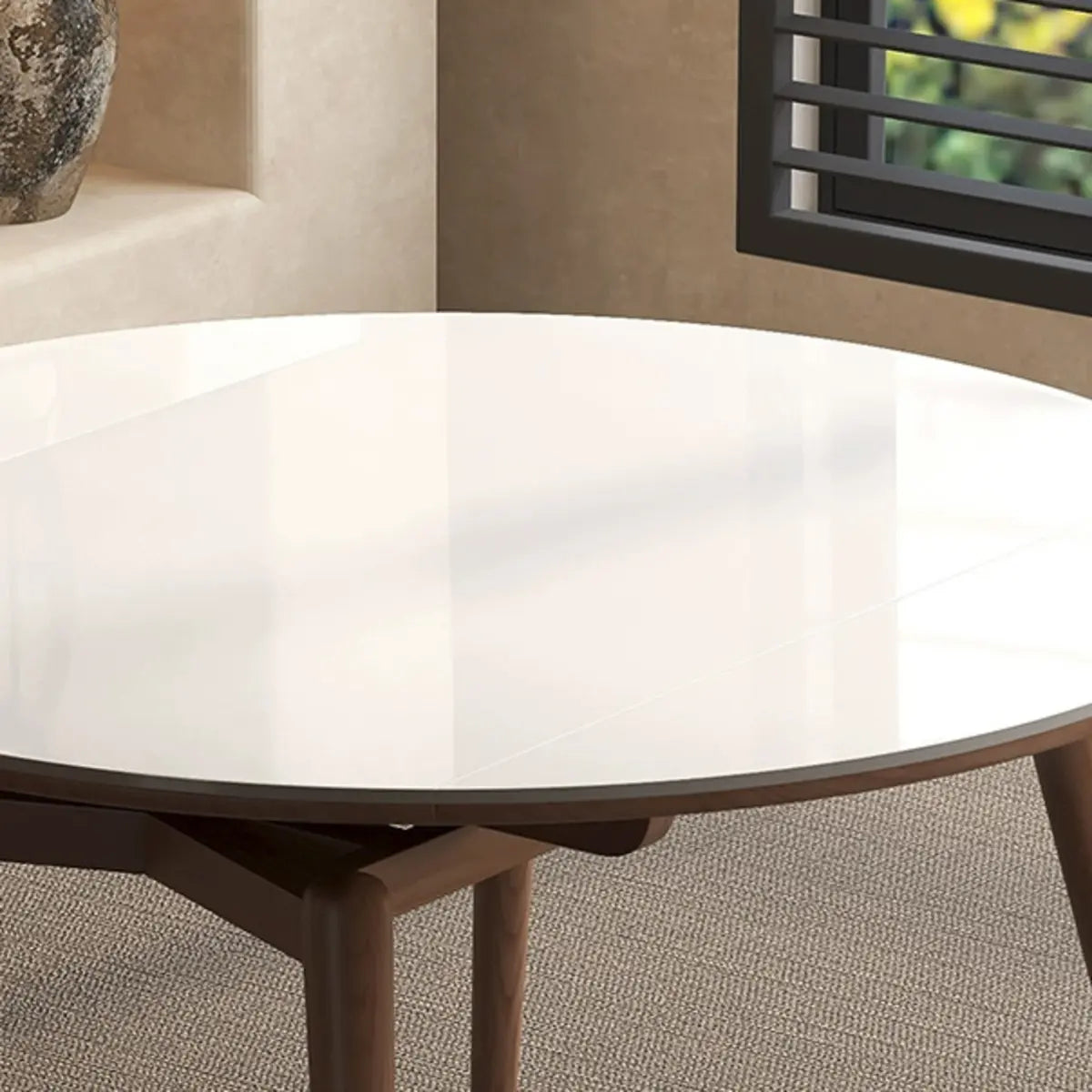 Modern Round Wood Dining Table White Large Extendable Image - 10