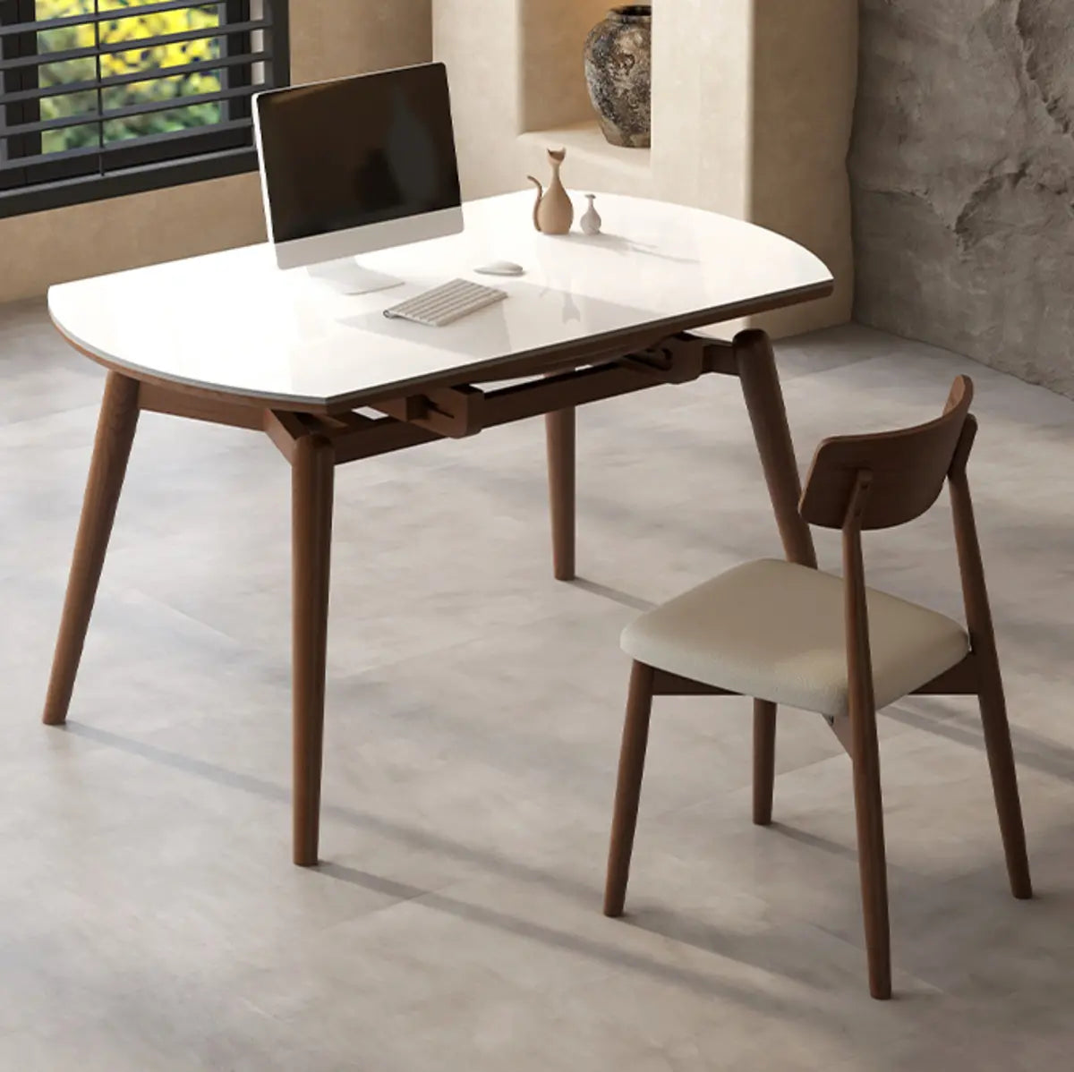 Modern Round Wood Dining Table White Large Extendable Image - 12