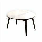 Modern Round Wood Dining Table White Large Extendable Image - 2