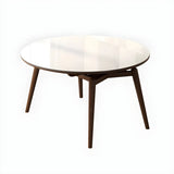 Modern Round Wood Dining Table White Large Extendable Image - 6