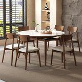 Modern Round Wood Dining Table White Large Extendable Image - 7