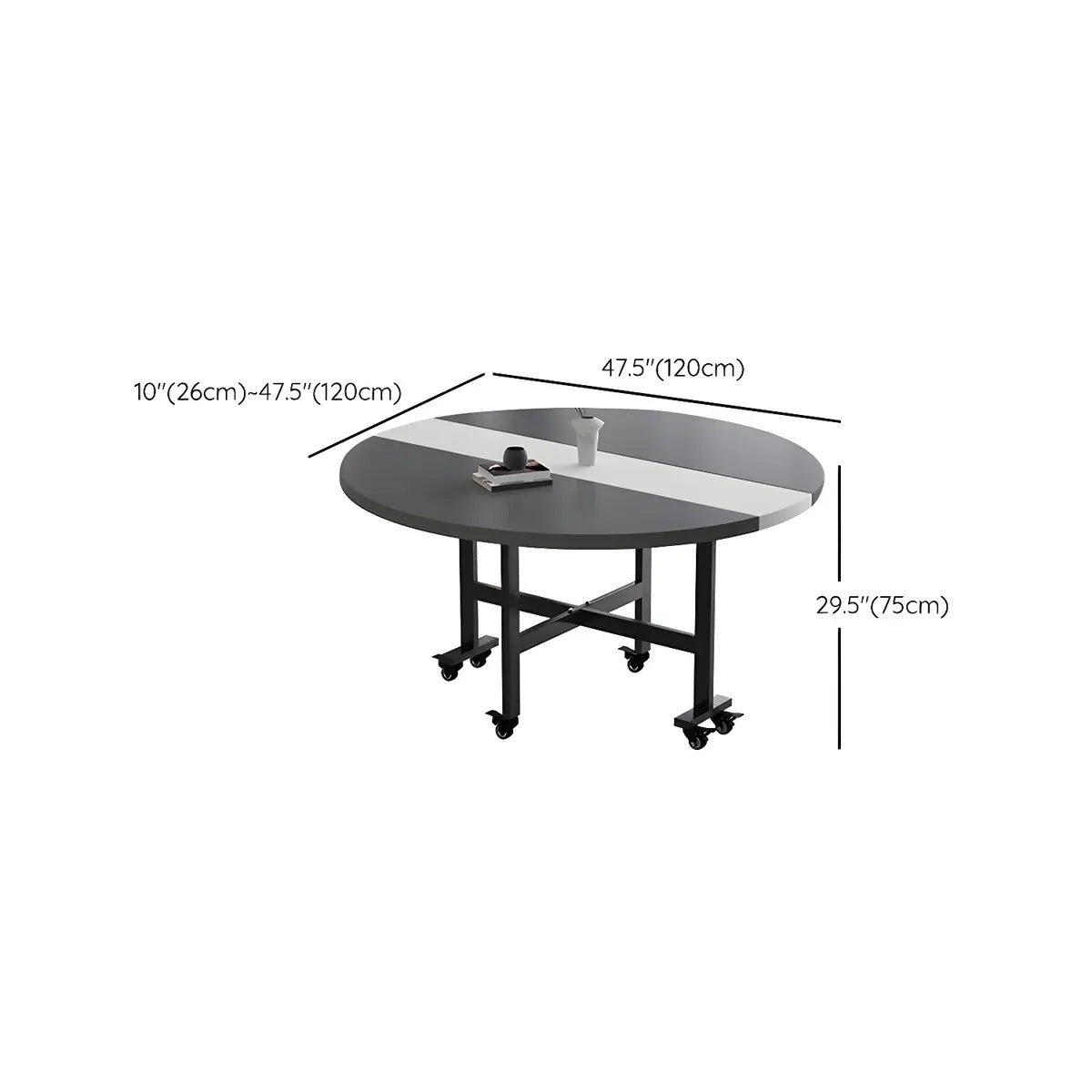 Modern Round Wood Drop-Leaf Rolling Dining Table Grey 