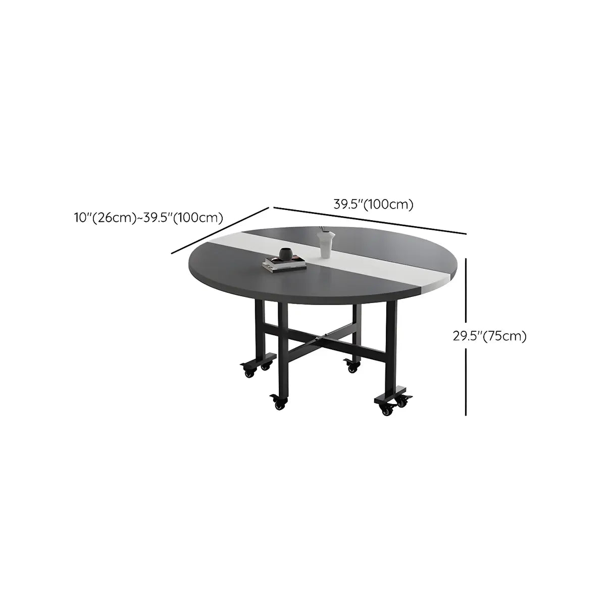 Modern Round Wood Drop-Leaf Rolling Dining Table Grey Image - 15